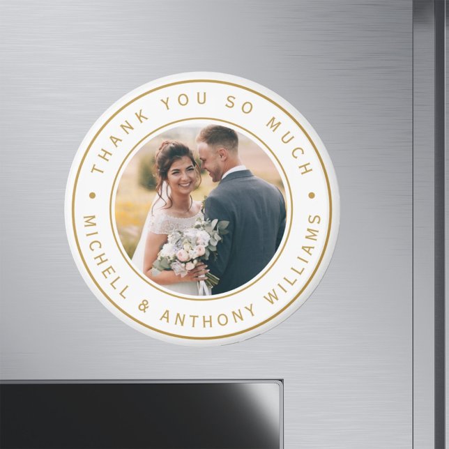 Gold and White Modern Wedding Photo Thank You Magnet (Creator Uploaded)