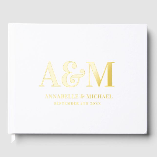GOLD AND WHITE MONOGRAM MINIMALIST WEDDING  GUEST BOOK (Front)