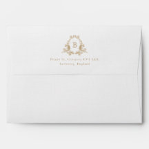 Gold and White Monogram Return Address Wedding