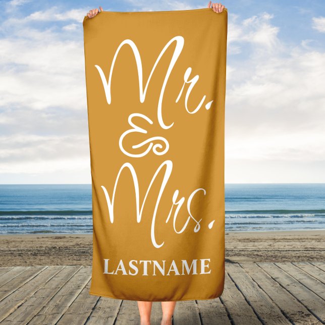 Gold and White Mr. And Mrs. Custom Beach Towel (Creator Uploaded)
