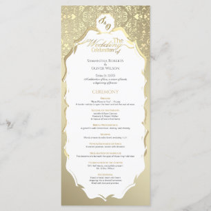 Gold and White ornate Monogram Wedding Program