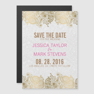 Gold And White Paisley Lace & Damasks Magnetic Invitation
