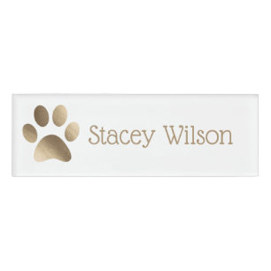 Gold and White Paw Print Logo Name Tag