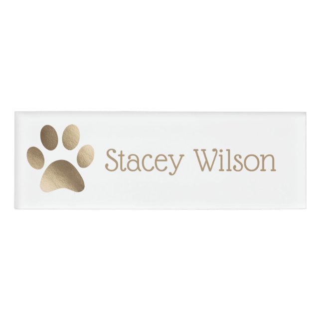 Gold and White Paw Print Logo Name Tag (Front)
