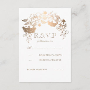 Gold and White Peonies Laurel Wedding RSVP Cards