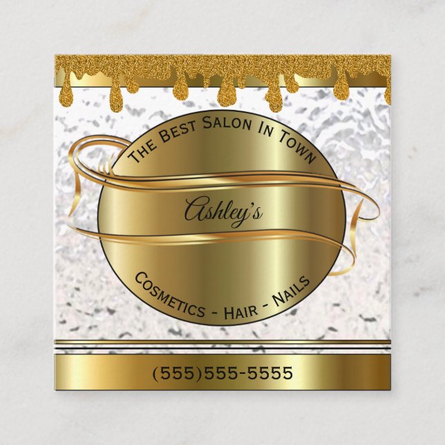 Gold And White Personalized Business Card (Front)