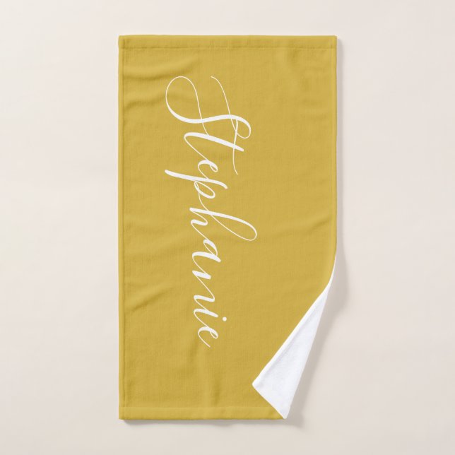 Gold and white personalized monogram workout towel (Hand Towel)