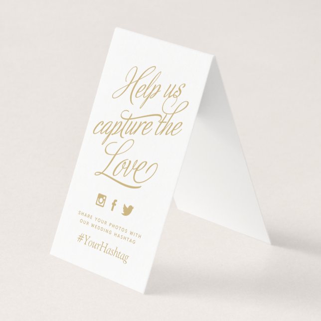 Gold and White Personalized Wedding Hashtag Sign (Front)