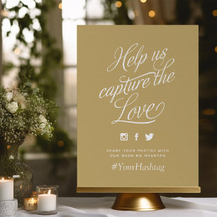 Gold and White Personalized Wedding Hashtag Sign