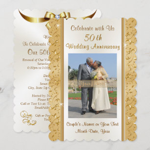 Gold and White Photo 50th Anniversary Invitations