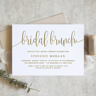 Gold and White Pretty Calligraphy Bridal Brunch Invitation