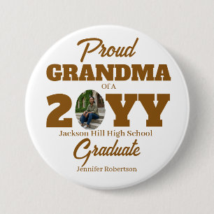 Gold and White Proud Grandma Grad Round 3 Inch Round Button