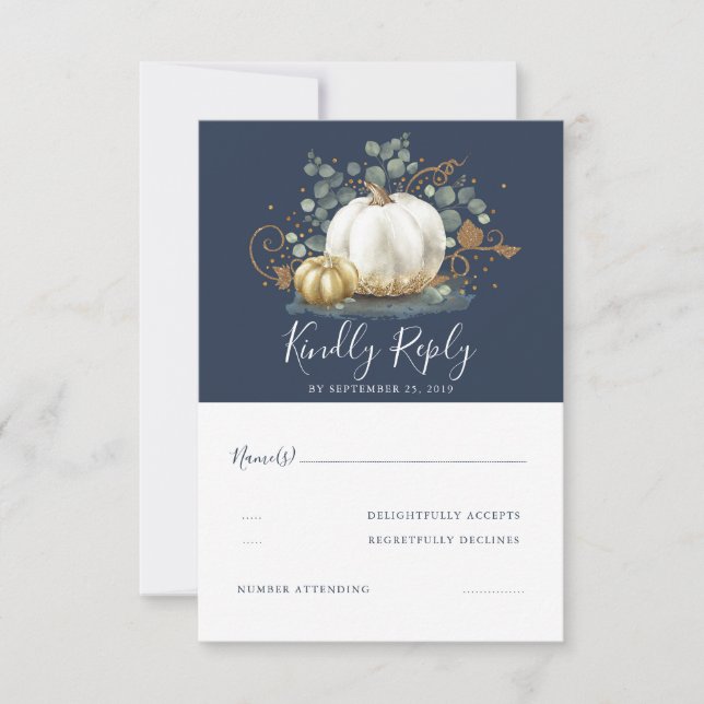Gold and White Pumpkins Fall Wedding RSVP Card (Front)