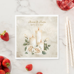 Gold and White Roses Candlelight Napkin