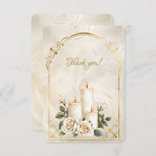 Gold and White Roses Candlelight Thank You Card