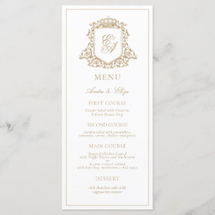 Gold and White Royal Monogram Crest Wedding Menu