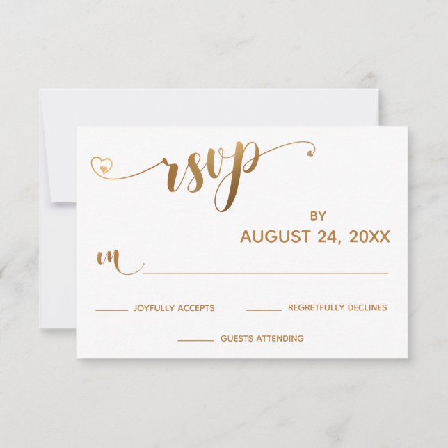 Gold and White RSVP Typography w/ Hearts (Front)