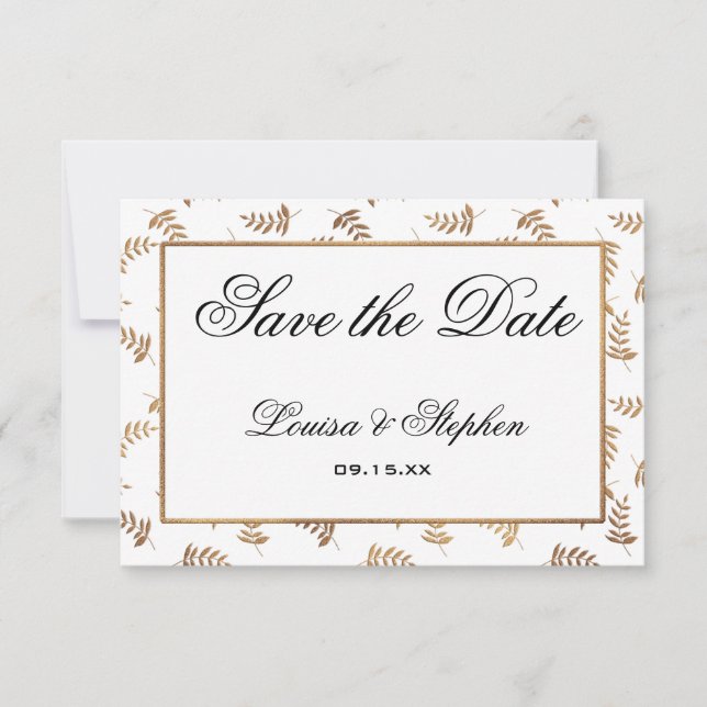 Gold and White Save the Date Card (Front)