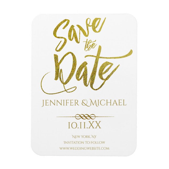 Gold and White Save the Date Magnet (Vertical)