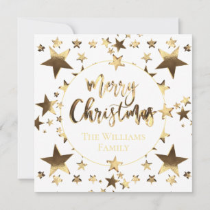 Gold and White Script Stars Modern Merry Christmas