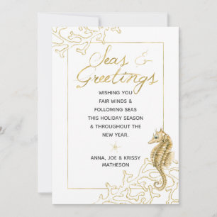 Gold and White Seas & Greetings Nautical Christmas Holiday Card