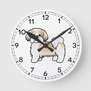 Gold And White Shih Tzu Cute Cartoon Dog Round Clock