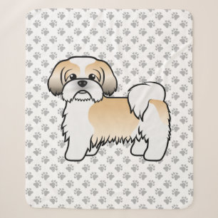 Gold And White Shih Tzu Cute Cartoon Dog Sherpa Blanket