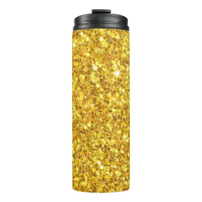 Gold And White Shiny Glitter Thermal Tumbler (Front)
