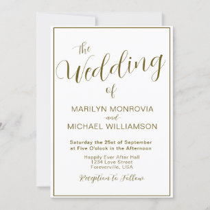 Gold and White Simple Elegant Wedding Invitation