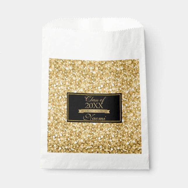 Gold And White Sparkling Glitter- Graduations Favour Bag (Front)
