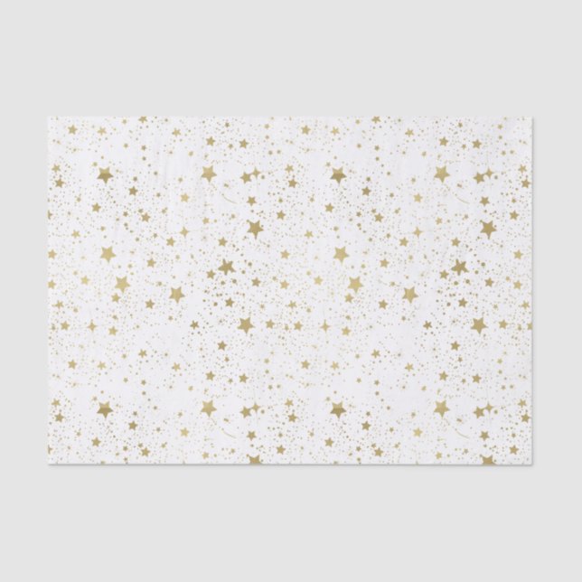 Gold and White Sparkling Stars Tissue Paper (Front)