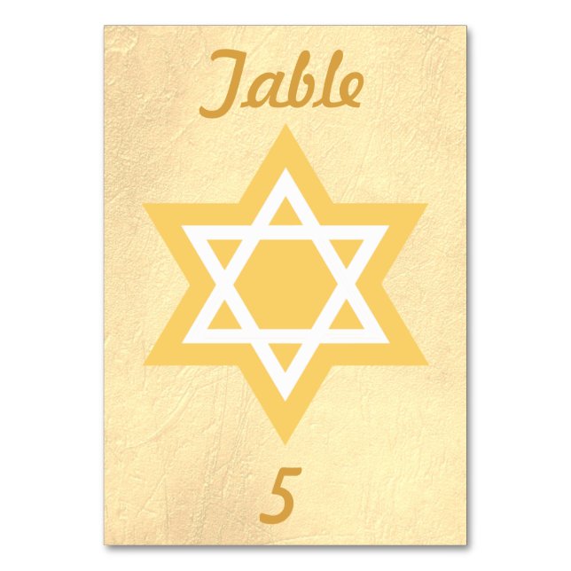 Gold and White Star of David Table Number (Front)