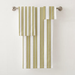 Gold and White Striped Bath Towel Set