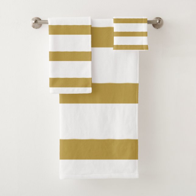 Gold and White Stripes Bath Towel Set (Insitu)