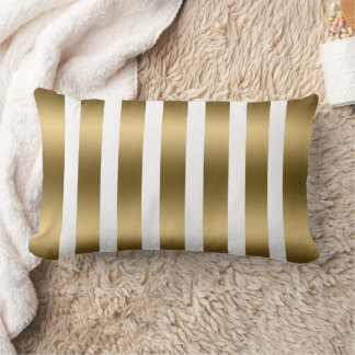 Gold and White Stripes Pattern Background Lumbar Pillow