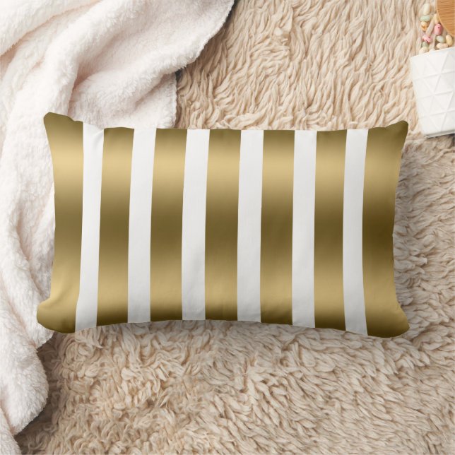 Gold and White Stripes Pattern Background Lumbar Pillow (Blanket)