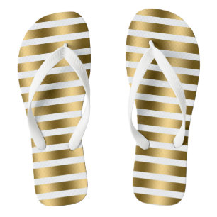 Gold And White Stripes Pattern Flip Flops