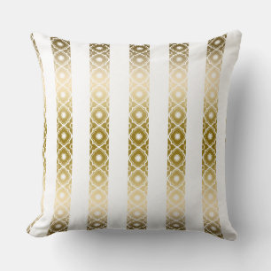 Gold And White Stripes & Quatrefoil Geometric 2 Throw Pillow