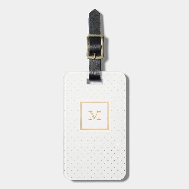 Gold and White Tiny Polka Dot Luggage Tag (Front Vertical)