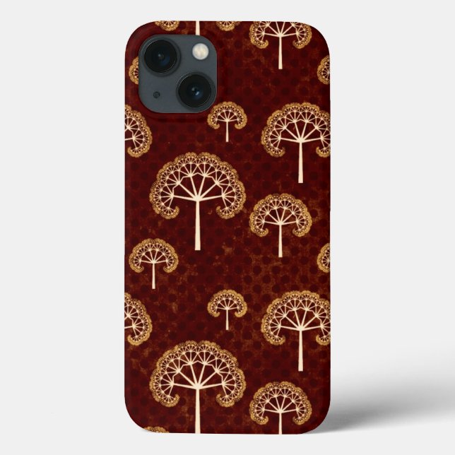 Gold and White Trees Pattern on Red Case-Mate iPhone Case (Back)