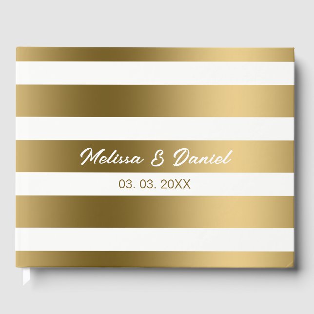 Gold And White Uneven Stripes Guest Book (Front)