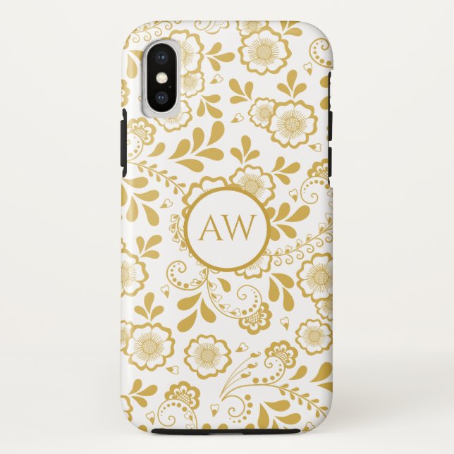Gold and white Victorian Floral Lace Monogram Case-Mate iPhone Case (Back)