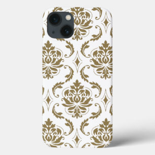 Gold and White Vintage Damask Pattern iPhone 13 Case
