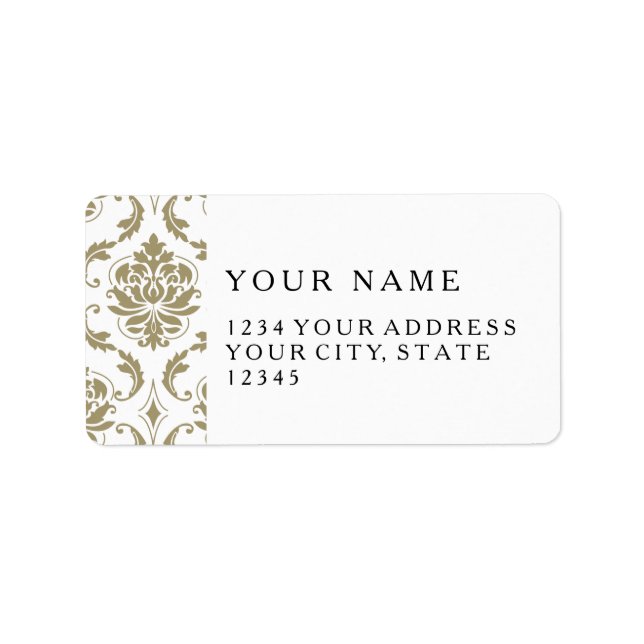 Gold and White Vintage Damask Pattern Label (Front)