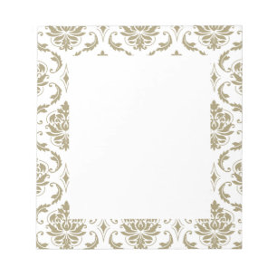 Gold and White Vintage Damask Pattern Notepad