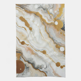 Gold and White Waves Kitchen Towel