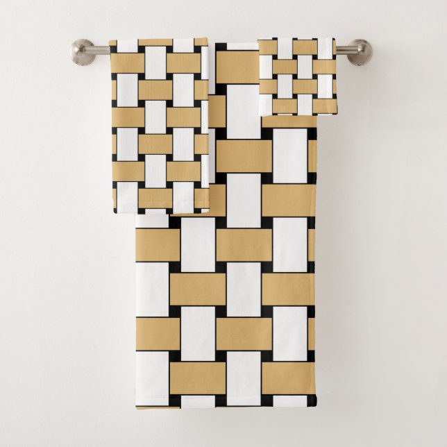 Gold and White Weave Geometric Pattern Bath Towel Set (Insitu)