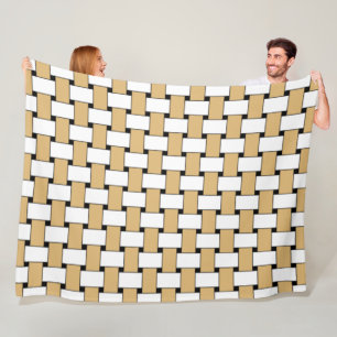 Gold and White Weave Geometric Pattern Fleece Blanket
