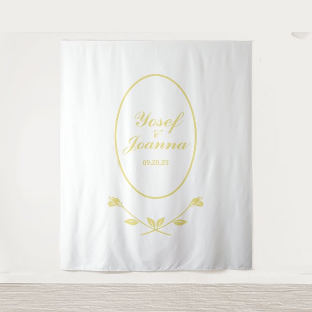 Gold and White Wedding Backdrop Tapestry (Front)