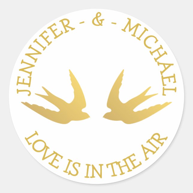 Gold And White Wedding Lovebirds love Doves Classic Round Sticker (Front)